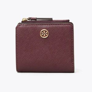 NWT Tory Burch Robinson Mini French Wallet Saffiano Leather PORT Red AUTHENTIC